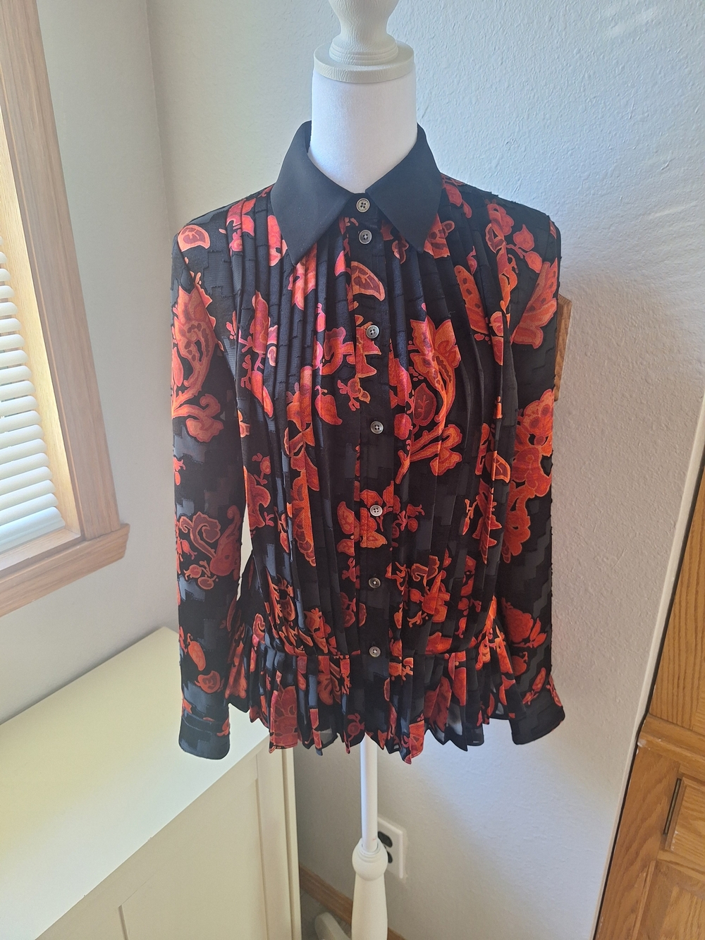 Tory Burch Black Blouse with Red Floral Print